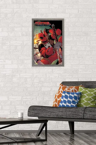 Miniatura 2 de Trends International Marvel Comics Deadpool - Póster de pared para selfies, 14.725 x 22.375 pulgadas, versión enmarcada de madera de granero