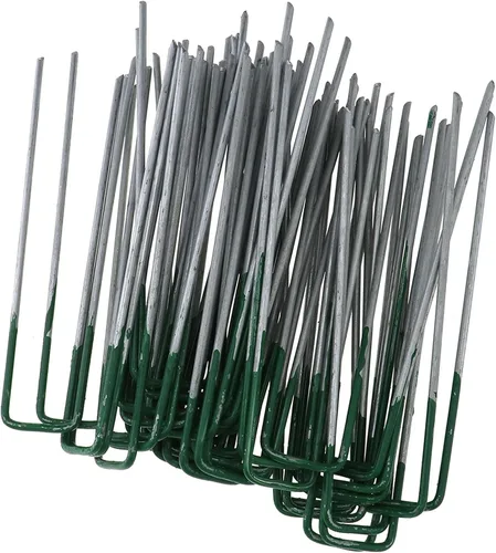Miniatura 4 de 50 grapas de jardín medio verde en forma de U clavijas de césped artificial pasadores de césped de metal galvanizado
