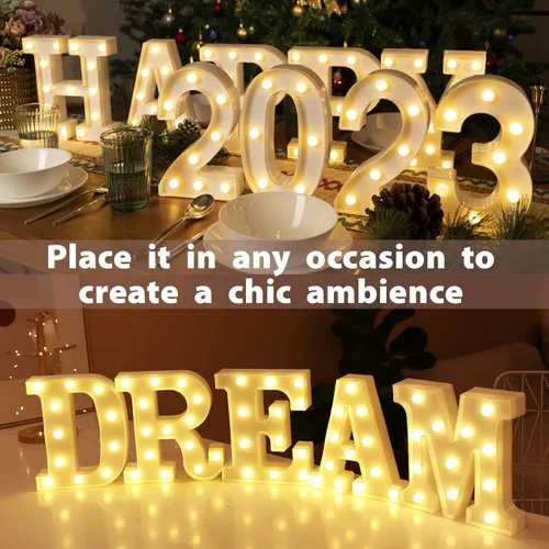 Miniatura 6 de HXWEIYE - Número luminoso 0 con luces LED, diseño de marquesina con 26 letras del alfabeto y 10 números, funciona con baterías, luz cálida blanca