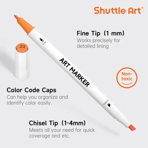 Miniatura 7 de Shuttle Art Paquete de marcadores de alcohol, juego de 61 marcadores de alcohol de doble punta + 50 hojas de marcador