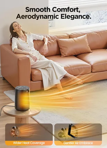 Miniatura 4 de GiveBest Calentador de espacio, calentadores eléctricos portátiles para uso en interiores con termostato y control remoto, oscilación de 70°, Negro