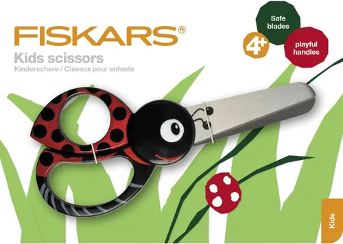 Miniatura 2 de Fiskars 1004612 Tijeras de animales para niños con motivo de mariquita, a partir de 4 años, longitud: 5.1 in, para diestros e izquierdos, hoja