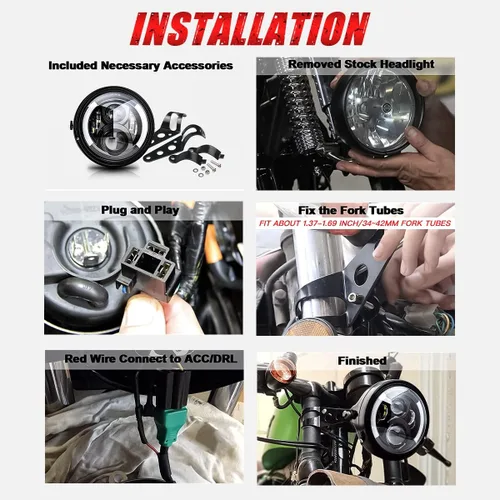 Miniatura 3 de 7 pulgadas LED redondo Faro delantero para motocicleta aprobado por DOT con carcasa de cubo de giro, señales giratorias DRL, soporte de montaje