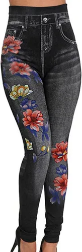 Miniatura 2 de BLUKIDS Leggings con aspecto de jean para mujer, de verano, cintura alta, control de abdomen, con bolsillos traseros, casuales, ajustados