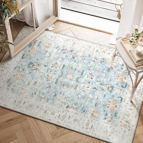 jinchan Alfombra de entrada de 2 x 3 pulgadas, lavable, diseño floral vintage, tapete pequeño para interiores, bohemio, ligero, delgado,