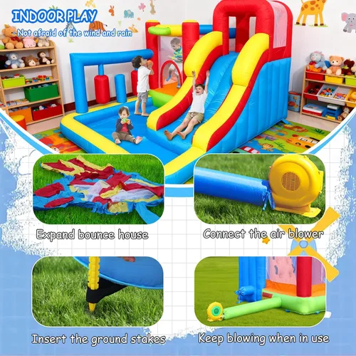 Miniatura 6 de Bounce House - Castillo hinchable inflable con bolsa de boxeo, pozo de bolas, casa de salto de pared de escalada con tobogán para niños de 3 a 10