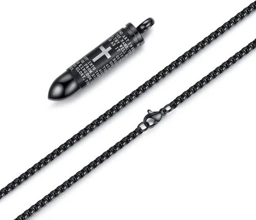 Miniatura 3 de Moniya - Collar con dije de acero inoxidable con forma de bala como urna para cenizas y oración estampada en inglés cadena de 22 pulgadas