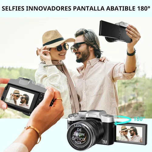 Miniatura 6 de Yatao Cámaras para Fotografía y Vlogging, Cámara Digital 4K de 75 Megapíxeles con Pantalla Táctil Giratoria, Zoom Óptico 10X, WiFi, Tarjeta TF