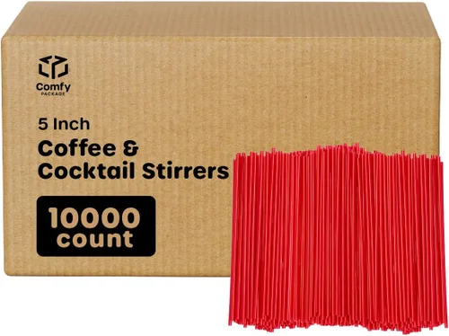 Miniatura 5 de Comfy Package [5 pulgadas - 1000 unidades] Agitadores de café y cócteles/pajitas desechables de plástico para sorber - Rojo Convenient 5" Stir