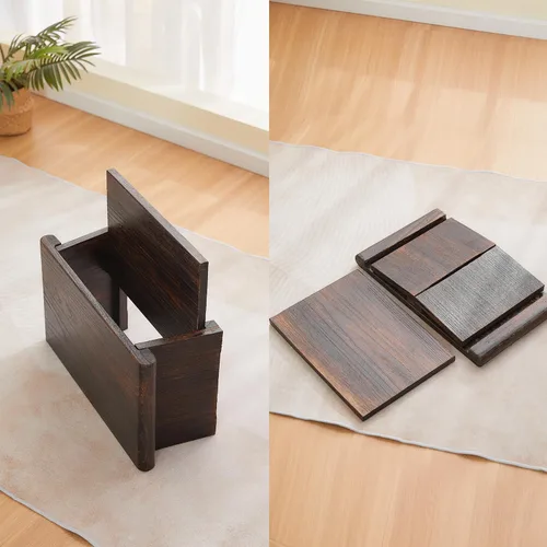 Miniatura 8 de Mesa de altar japonesa, mesa de piso plegable, pequeña mesa de meditación baja de madera, mesa de centro para sala de estar, marrón, 19.7 x 11.8 x