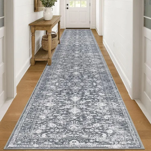 Miniatura 71 de KILOCOCO Alfombra lavable de 2 x 3 para entrada, estampado floral vintage, suave, antideslizante, azul, alfombras de cocina, tapete