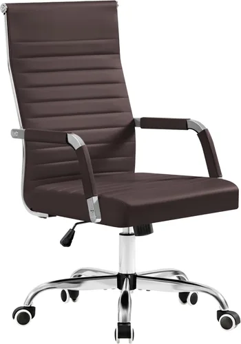 Miniatura 17 de Furmax silla de escritorio de oficina acanalada con respaldo medio de piel sintética silla de trabajo ejecutiva de conferencia silla giratoria Blanco