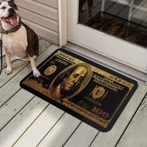 Miniatura 5 de GUBIYU Juego de alfombras de baño de 100 dólares, color negro y dorado, juego de alfombras de baño con dinero, tapete de baño antideslizante