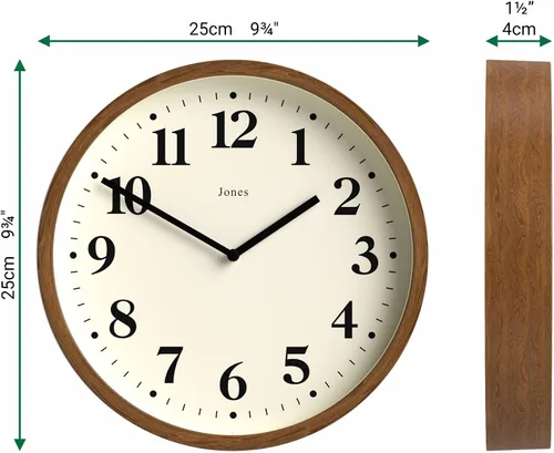 Miniatura 3 de JONES CLOCKS® Lodge - Reloj de pared Reloj moderno pequeño 10 pulgadas Madera sintética oscura Estilo contemporáneo clásico para cocina