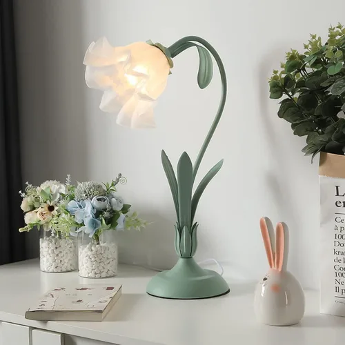 Miniatura 16 de Lámpara de mesa de vidrio esmerilado con flores, lámpara de mesa auxiliar con cable enchufable, mesita de noche, lámpara decorativa de noche