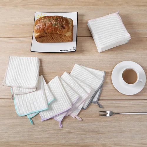 Miniatura 2 de Oeleky Paquete de 8 paños de cocina para platos, resistentes y absorbentes, para lavar platos, paños de limpieza de tejido de gofre de secado rápido