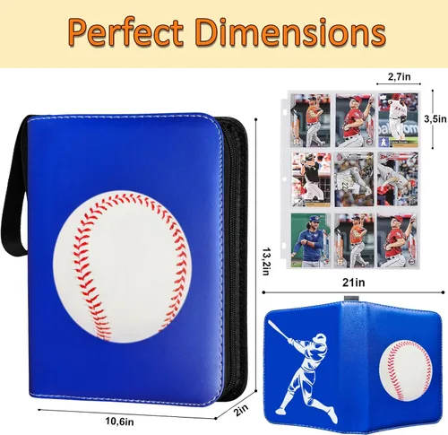 Miniatura 2 de Carpeta de tarjetas de béisbol con 900 bolsillos, 50 fundas de béisbol, carpeta grande de béisbol, 3 anillos con cremallera, soporte para tarjetas
