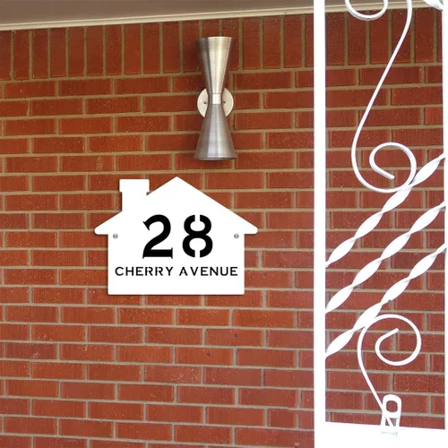 Miniatura 3 de Letrero de número de casa con forma de casa contemporánea personalizada con números y nombre de calle, placa de forma de casa, placa de dirección