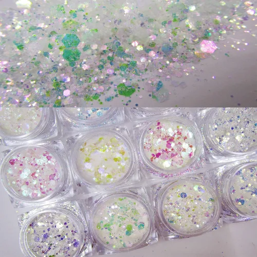 Miniatura 4 de 12 colores de sirena iridiscente con purpurina gruesa hexagonal con purpurina fina, lentejuelas escamas y pigmento en polvo para resina epoxi