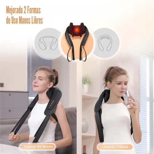 Miniatura 2 de MASGRE Masajeador Shiatsu de espalda y cuello, masajeador de hombros inalámbrico con calor, almohada eléctrica de masaje de tejido profundo 3D