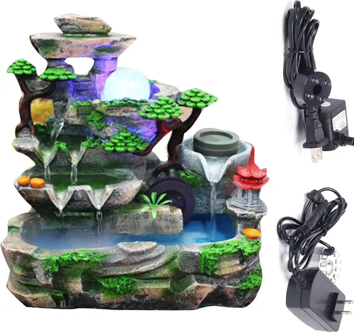 Miniatura 24 de 11.81 pulgadas Fuente de rocalla de mesa para interiores, cascada de bonsái, mini fuente de agua de rocalla con bomba automática y luz LED