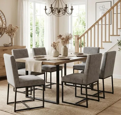 Miniatura 23 de Shunzhi Juego de 2 sillas de comedor modernas tapizadas de cuero PU, sillas de comedor de mediados de siglo, sillas laterales sin brazos, cómodas