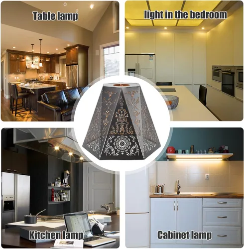 Miniatura 7 de Uonlytech Pantalla de hierro hueco de 6.69 x 7.08 x 6.73 pulgadas, cubierta de lámpara de mesa, lámpara de arte decorativa para sala de estar
