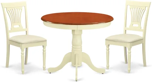 Miniatura 10 de East West Furniture ANPL3-BLK-W Juego de muebles de comedor de 3 piezas contiene una mesa de cocina redonda con pedestal y 2 sillas de comedor, 36 x