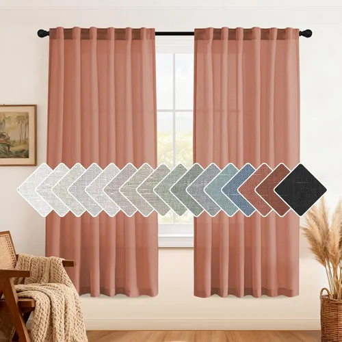 Miniatura 18 de H.VERSAILTEX Cortinas de lino natural de 63 pulgadas de largo para sala de estar, 2 paneles con trabillas traseras y bolsillo, texturizadas