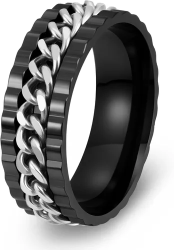 Miniatura 13 de Anillos giratorios para hombres y mujeres, anillos de ansiedad para hombres, anillos de cadena para adultos, anillos de titanio y acero Negro azul