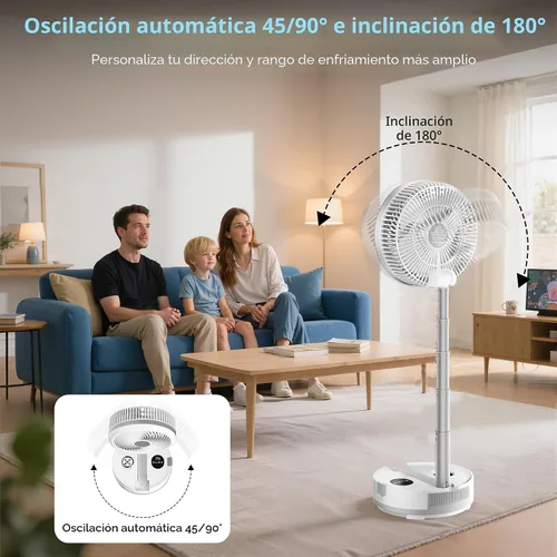 Miniatura 3 de Ventilador de viaje portátil de 40000 mAh, ventilador plegable recargable, funcionamiento de 106 horas, ventilador oscilante de pie de 8 Blanco
