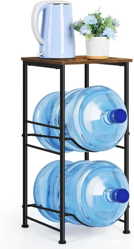 Miniatura 14 de Organizador para botellas de agua de 5 galones, soporte para jarra de agua con estantes superiores, estante de almacenamiento de jarra de 2 niveles