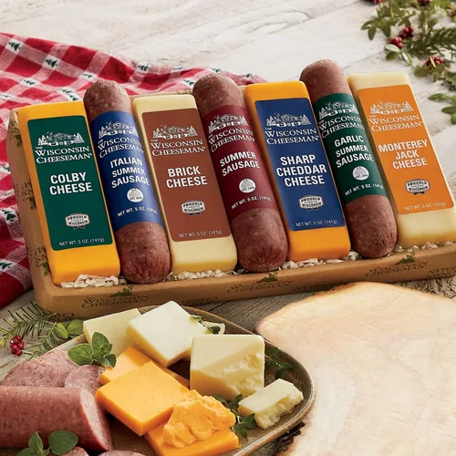 Miniatura 2 de 2 Cajas de Regalo Navideñas - The Wisconsin Cheeseman Combo de Carne y Queso - Con Salchichas de Verano Italiana, Original y de Ajo, Colby, Brick