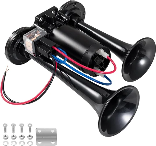 Miniatura 11 de Bocina de tren para camión de 150 db 12 V, bocina de aire doble súper ruidosa con compresor, adecuada para cualquier vehículo de 12 V, tren, coche