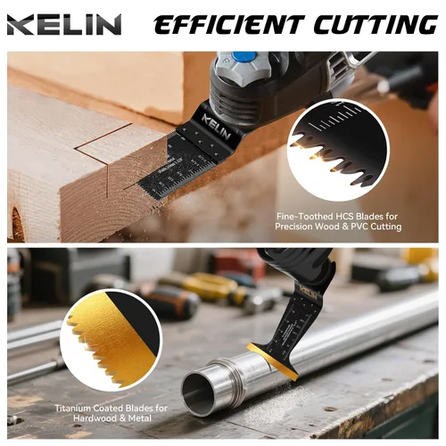 Miniatura 2 de KELIN Kit de 116 cuchillas oscilantes multiherramienta, 4 tipos de hojas de sierra de titanio para madera, metal, paneles de yeso, tuberías, se