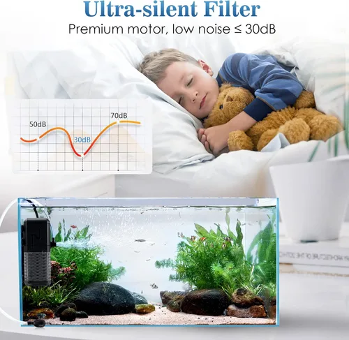 Miniatura 5 de AQQA Filtro de acuario, filtro sumergible para tanque de peces con sistema aireador de agua de lluvia, diseño de flujo de agua ajustable, filtración