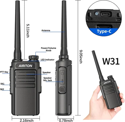 Miniatura 5 de Walkie Talkies de largo alcance para adultos, radio bidireccional recargable Walkie Talkie UHF con batería de iones de litio de 1500 mAh, cargador