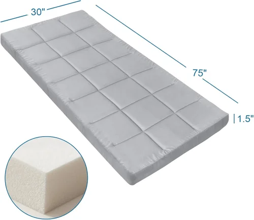 Miniatura 5 de Cubrecolchón para catre (grosor mejorado), almohadillas acolchadas de espuma para camping, almohadilla suave y cómoda para catre, solo la Gris