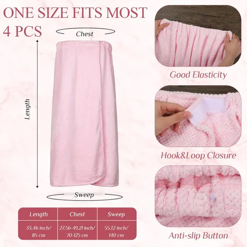 Miniatura 48 de 4 toallas envolventes para mujer, bata de spa con cierre ajustable, parte superior elástica, envoltura ligera para baño y ducha