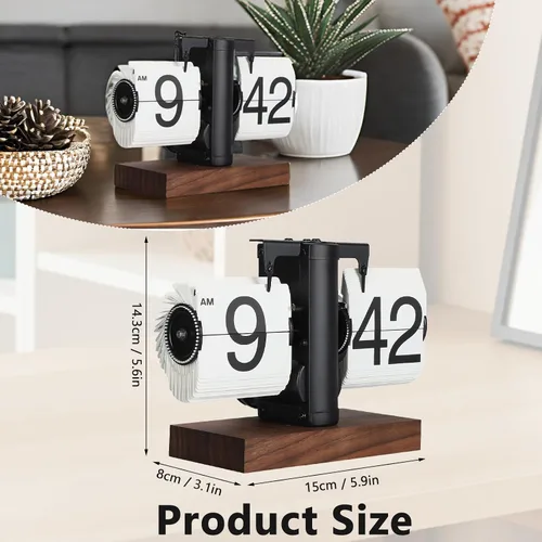 Miniatura 6 de FOSA Reloj de escritorio abatible, reloj mecánico retro vintage con números grandes, reloj de mesa silencioso con base de madera para el hogar