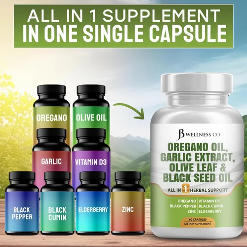 Miniatura 6 de JB Wellness Aceite de orégano, extracto de ajo, hoja de olivo, con astrágalo, suplemento de apoyo inmunológico y salud digestiva para mujeres