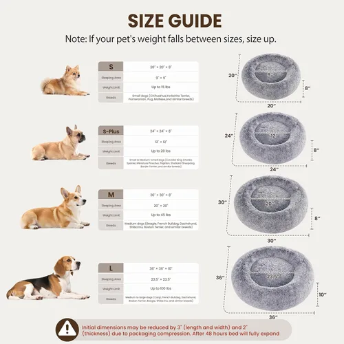 Miniatura 5 de Cama para perros en forma de dona, tamaño mediano, camas redondas para perros y gatos pequeños y medianos con piel sintética esponjosa lavable, Gris