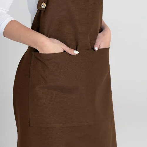 Miniatura 8 de TOSHE Delantal de cocina de algodón resistente a las gotas de agua con delantales ajustables para mujer con bolsillos, 12 opciones de color, Marrón