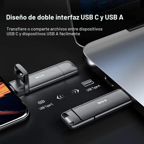 Miniatura 4 de SSK Unidad flash USB C dual de 128 GB, 2 en 1 tipo C+ USB A 3.2 Gen2, unidad de pulgar de estado sólido, velocidad súper rápida de hasta 550 MB/s