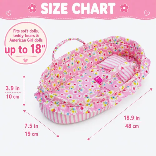 Miniatura 4 de June Garden Cozy Dream - Moisés portátil para muñecas de bebé, se adapta a muñecas americanas de hasta 18 pulgadas, almohada suave y hebilla