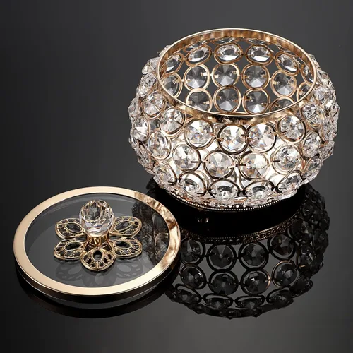 Miniatura 7 de Hipiwe Joyero de cristal con tapa de cristal caja del tesoro con espejo dorado caja de joyería decorativa anillos aretes collar caja de recuerdo