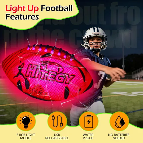 Miniatura 2 de Glow in The Dark Football Light Up Football USB-C Rechargeable LED Ball with Pump Night Game Ball for Indoor & Outdoor Play Gift Ready for