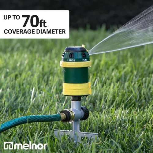 Miniatura 3 de Melnor 65161AMZ - Rociador rotativo Turbo Drive, aguas de hasta 70 pies de diámetro, 6 patrones de pulverización, cobertura ajustable de 30° a 360°