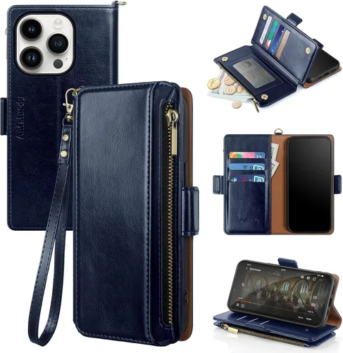 Miniatura 21 de Antsturdy Compatible con iPhone 15 Pro Max Funda Cartera para Mujeres【Bloqueo RFID】Funda de Teléfono Cruzada de Cuero PU con Cremallera y Correa