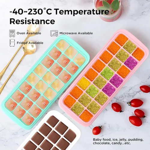 Miniatura 4 de Bandeja de cubitos de hielo, bandeja de hielo de silicona suave con tapa de polipropileno, bandejas flexibles para cubitos de hielo para congelador